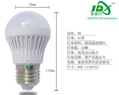 深圳市金德興照明 12W超亮E27螺口LED球泡燈，節(jié)能批發(fā)熱銷之選